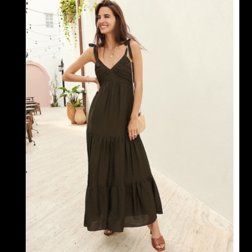 Express Tie Shoulder Tiered Maxi Dress